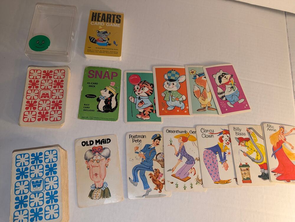 Lot of 3 Vtg 1950's - 60's Whitman Children's Card Games Old Maid Hearts Snap